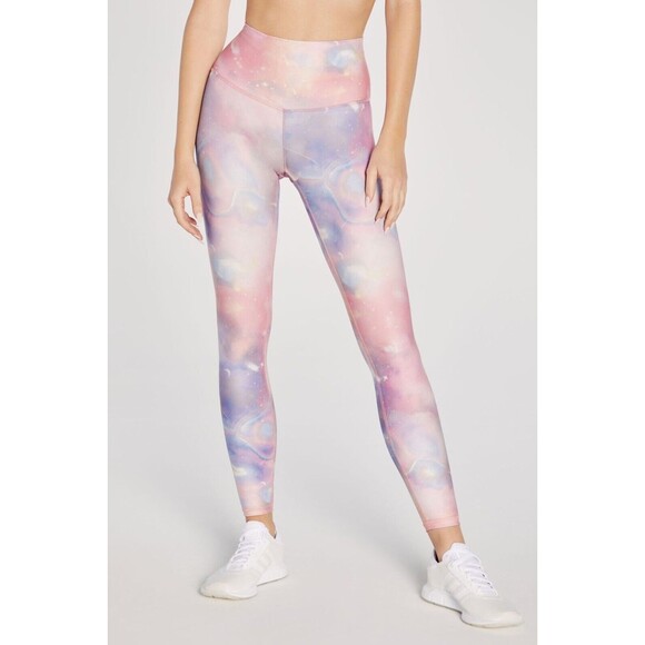 Wildfox 7/8 Leggings Womens Large Cosmic Pink High Rise Activewear Gym Celestial - Picture 1 of 11
